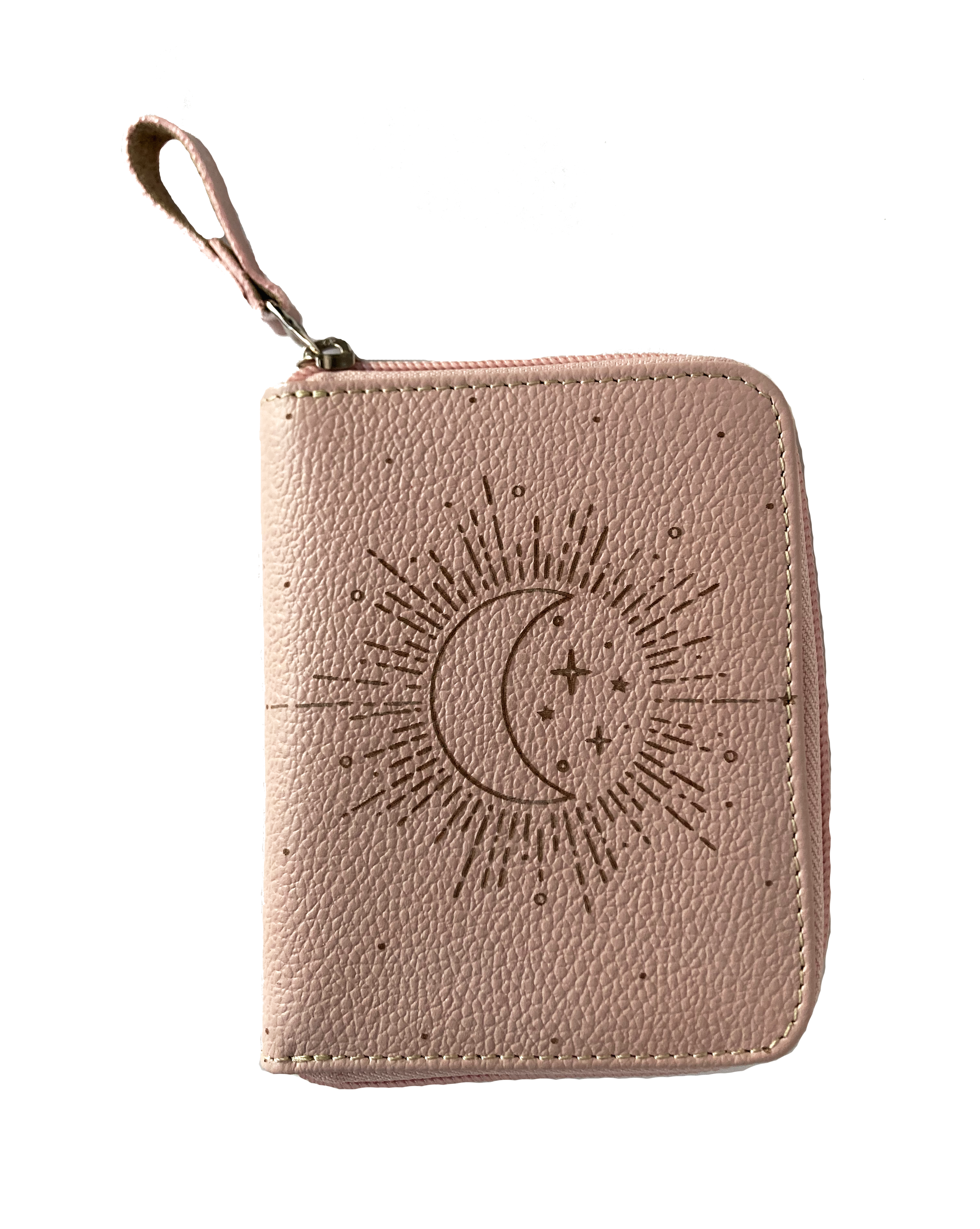 Pink Engraved Leather Zip Wallet