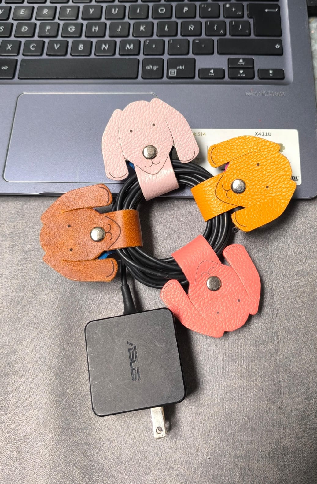 Handmade Leather Dog Cable Organizer – Artisan Cord Wrap & Tech Accessory