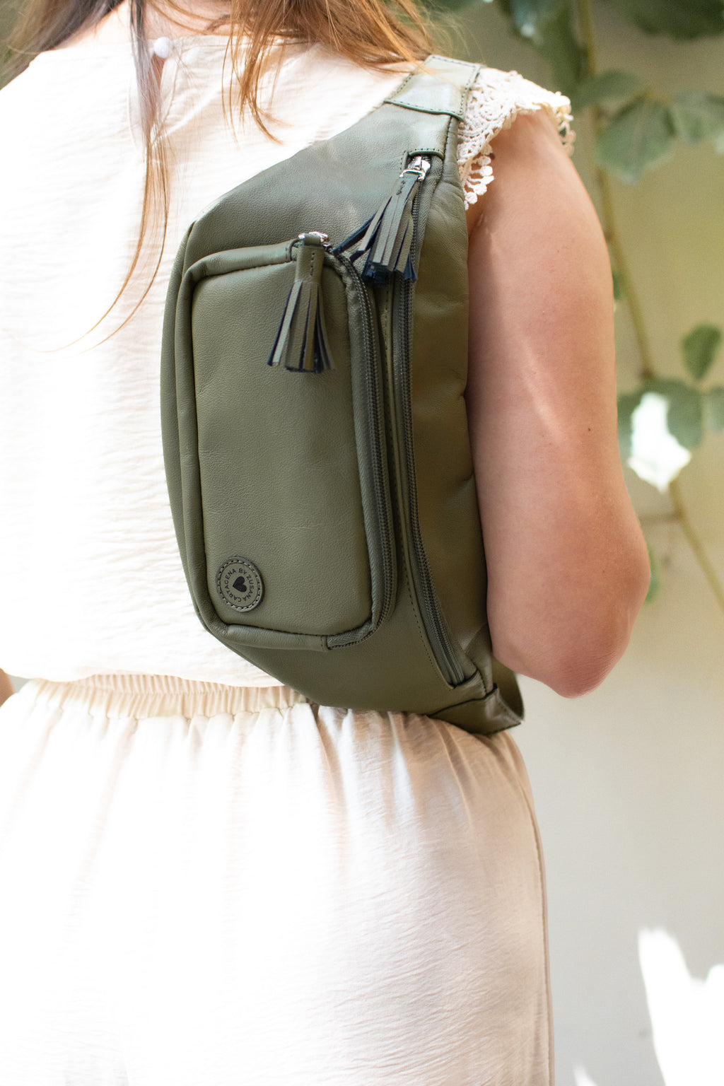 Olive Green Leather Fanny Pack