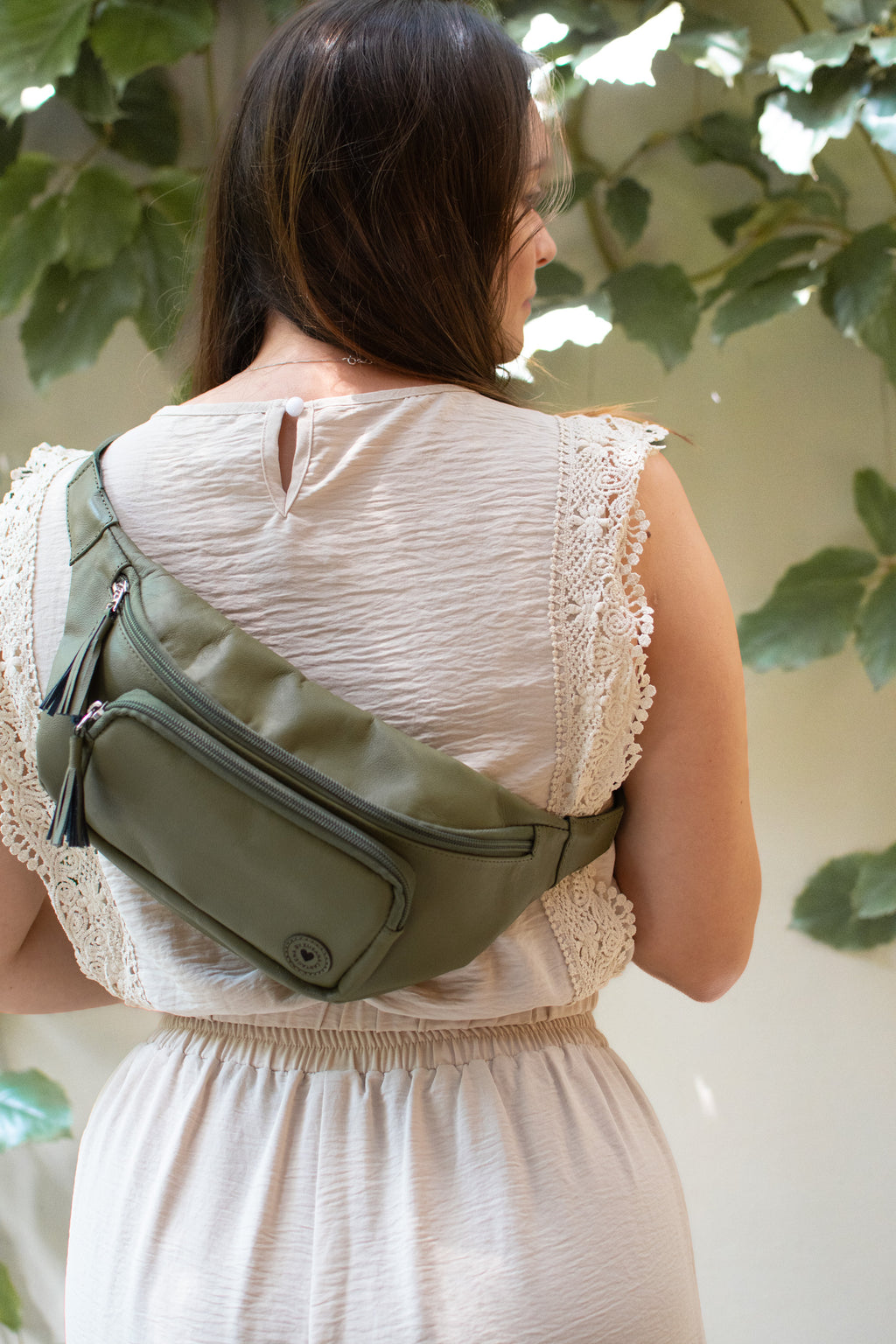 Olive Green Leather Fanny Pack