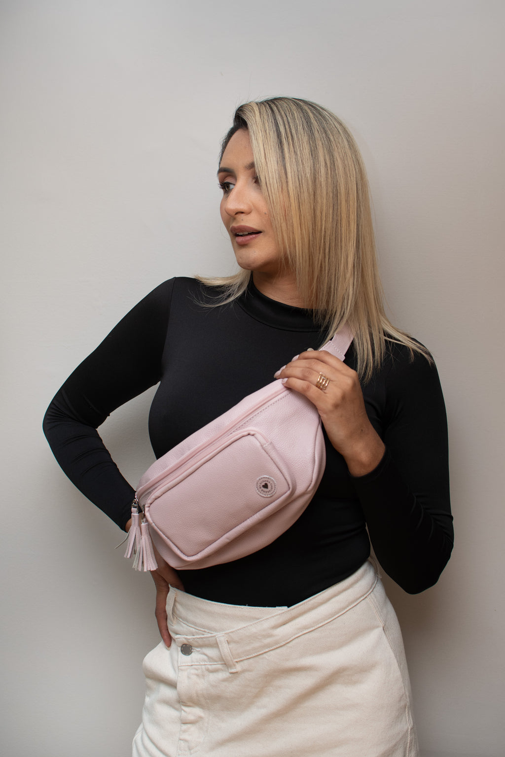 Pink Women Leather Waist Bag