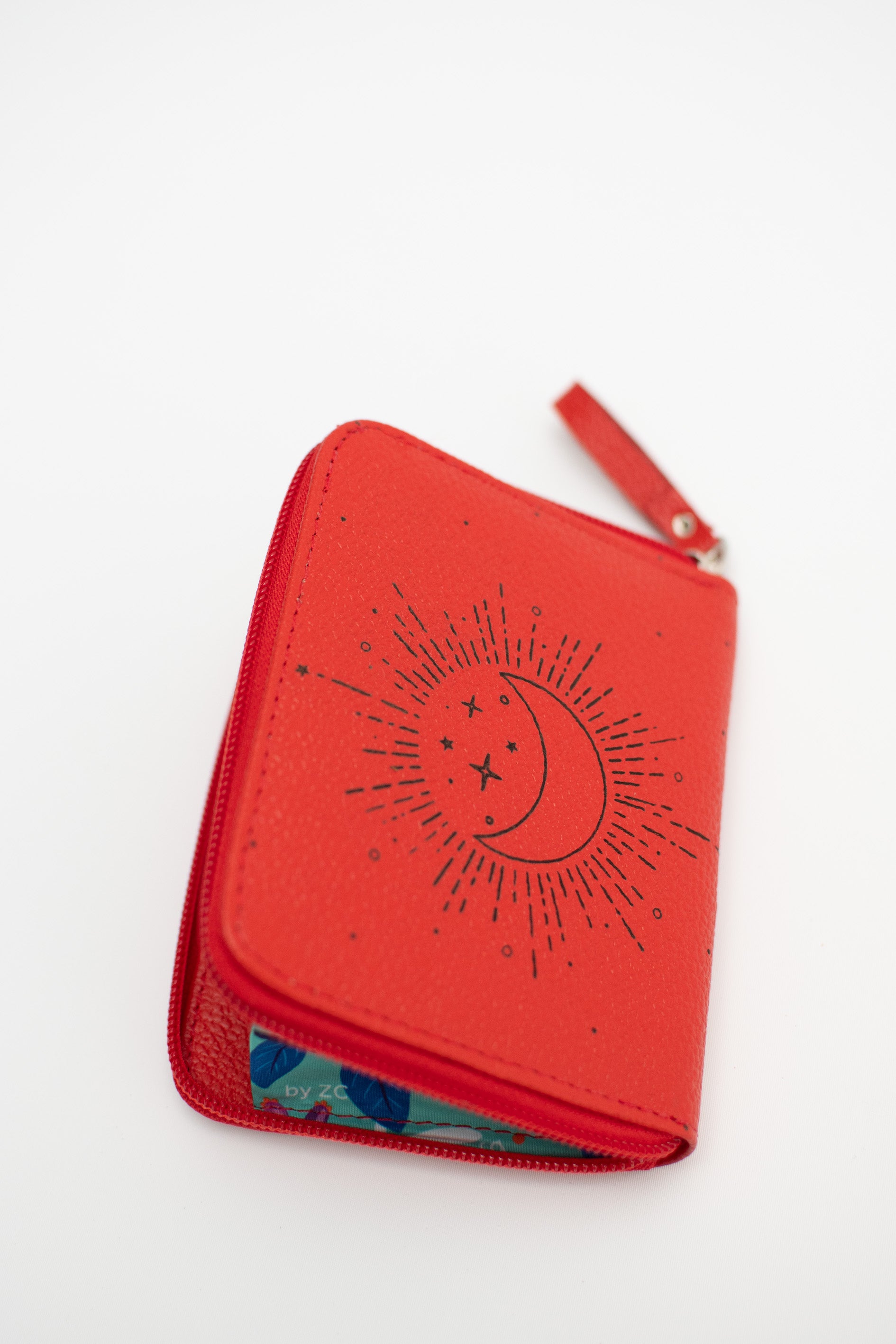 Red Engraved Leather Zip Wallet