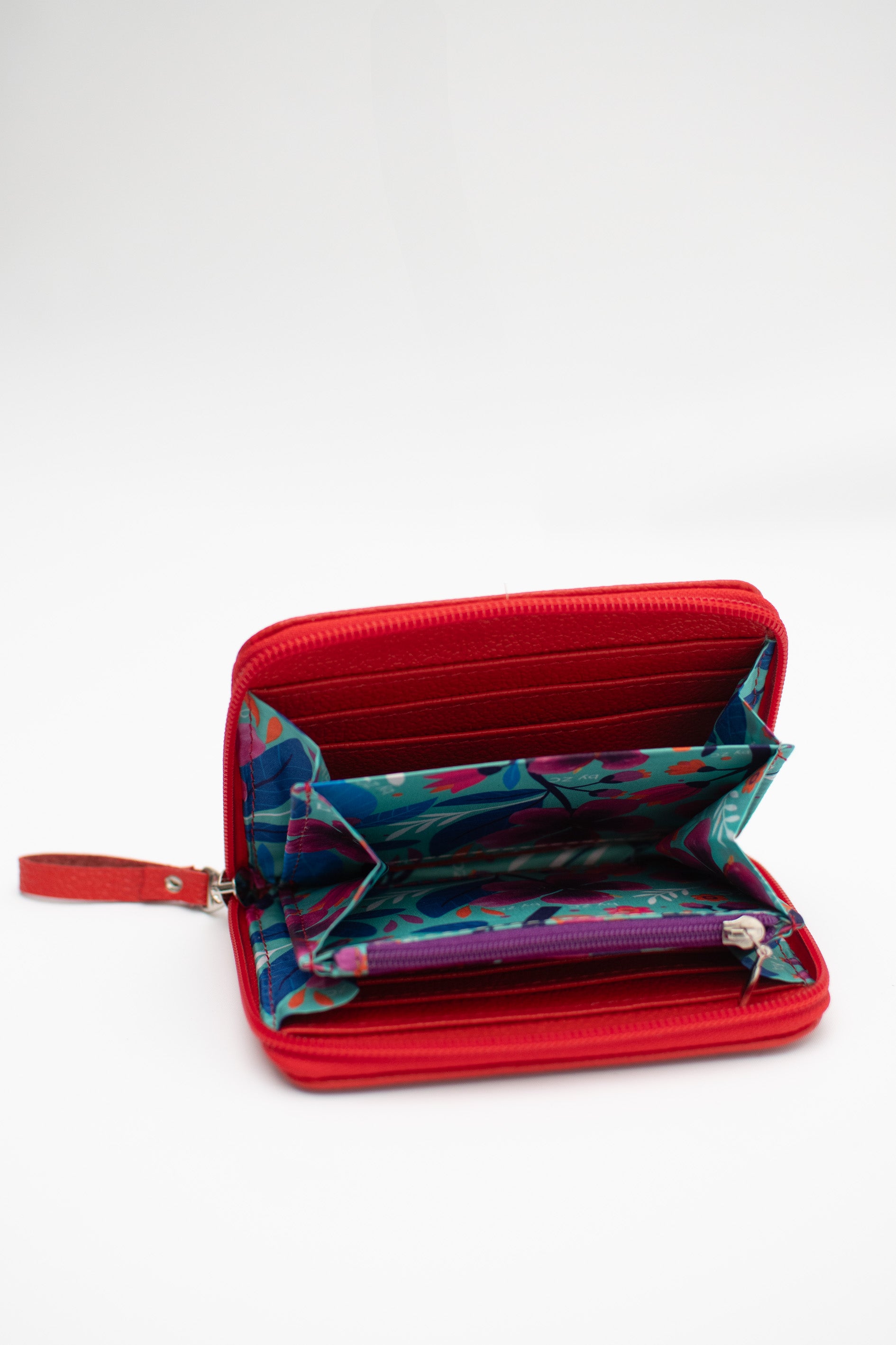 Red Engraved Leather Zip Wallet