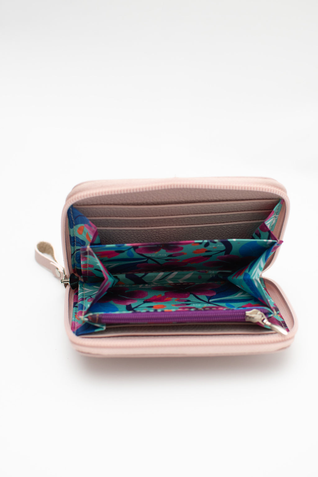 Pink Engraved Leather Zip Wallet