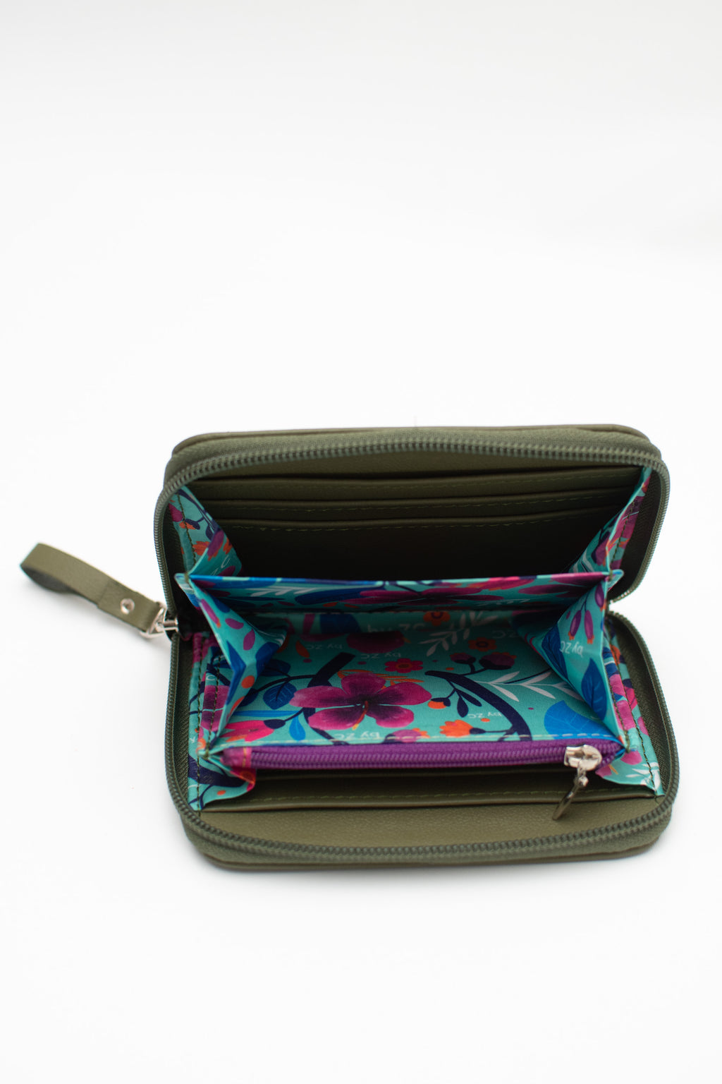 Green Engraved Leather Zip Wallet