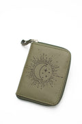 Green Engraved Leather Zip Wallet