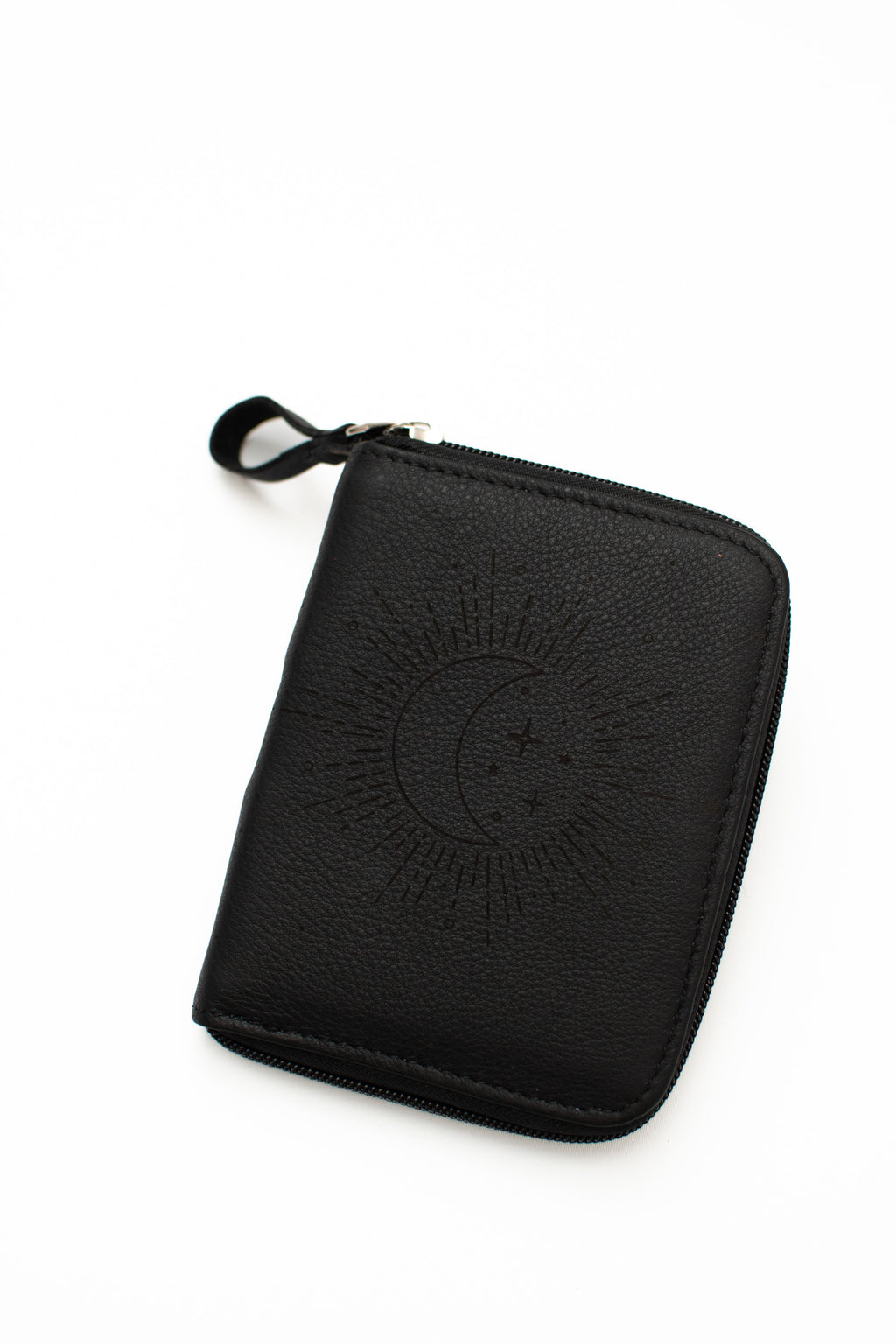 Black Engraved Leather Zip Wallet