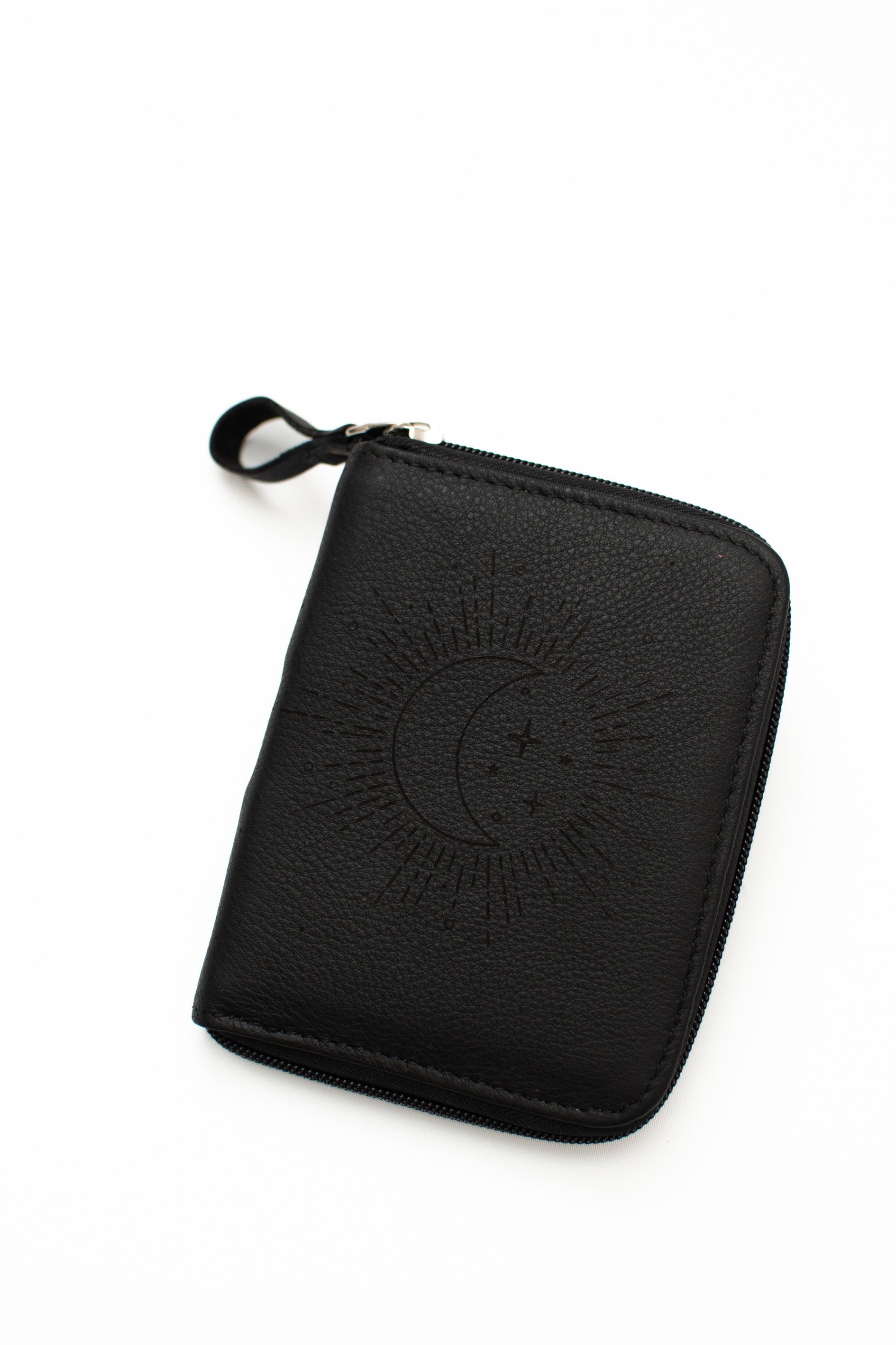 Black Engraved Leather Zip Wallet