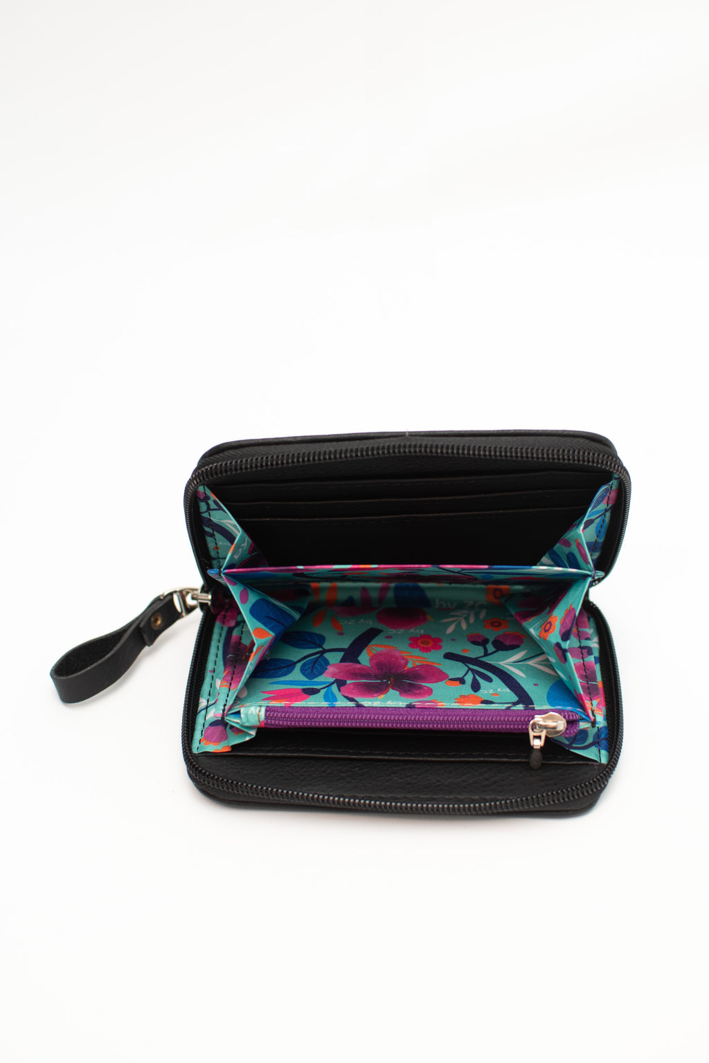 Black Engraved Leather Zip Wallet