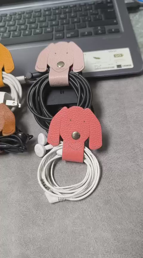 Handmade Leather Dog Cable Organizer – Artisan Cord Wrap & Tech Accessory